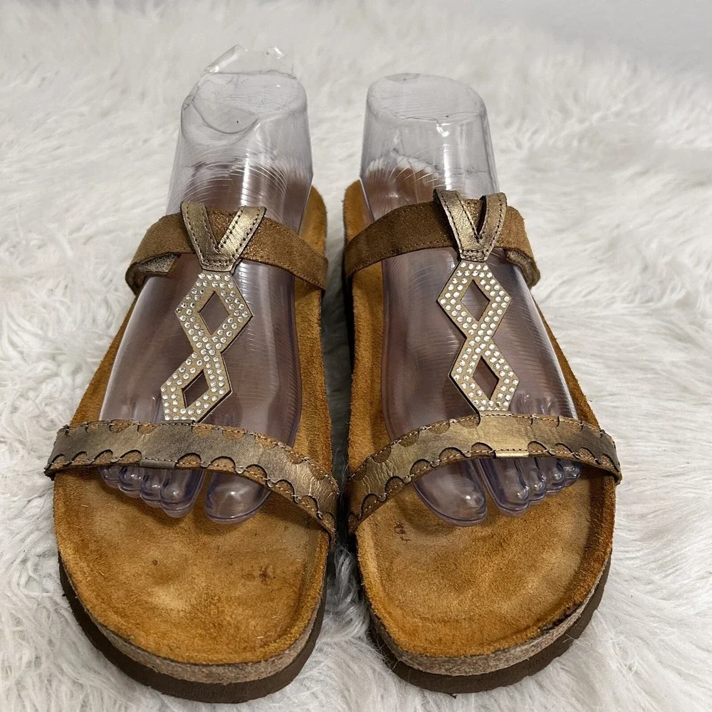 NAOT Women's Aspen Silver Pewter Rhinestone Wedge Slide On Sandals 41 (10, 10.5)
